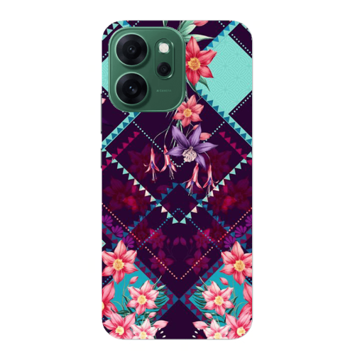 Oppo 14 F Checkered flowers Transparent Silicone TPU Θήκη